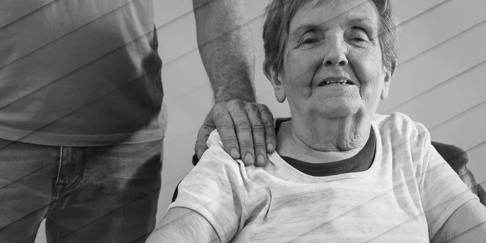 Assistance to elderly, geometric pattern Stock Photos