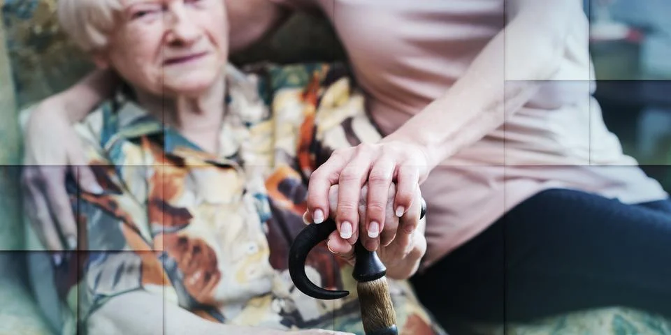 Assistance to the elderly, geometric pattern Foto stock