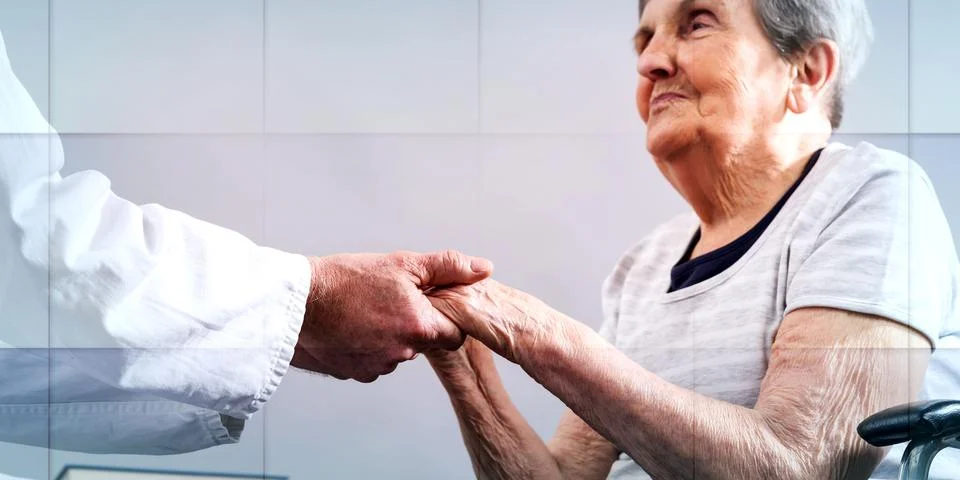 Assistance to elderly, geometric pattern Stock-Fotos