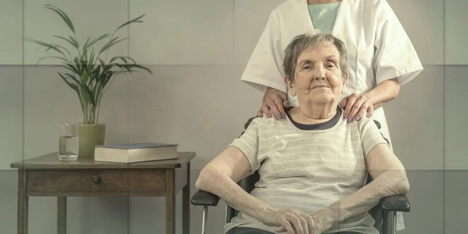 Assistance to elderly, geometric pattern Stock Photos