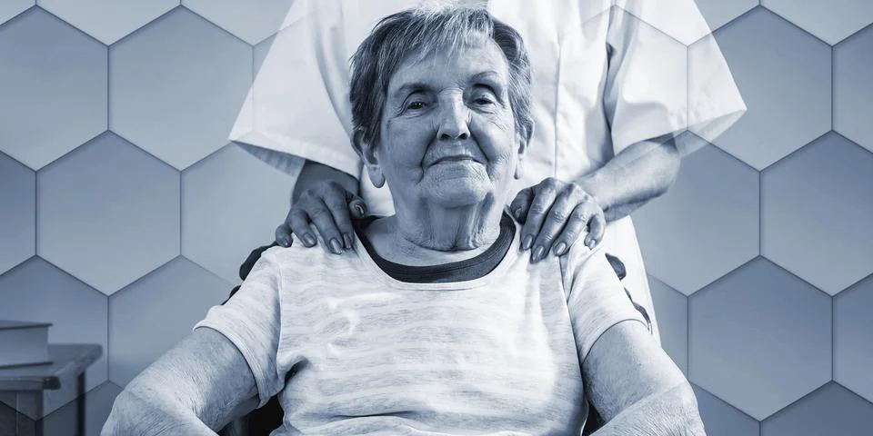 Assistance to elderly, geometric pattern Stock Photos