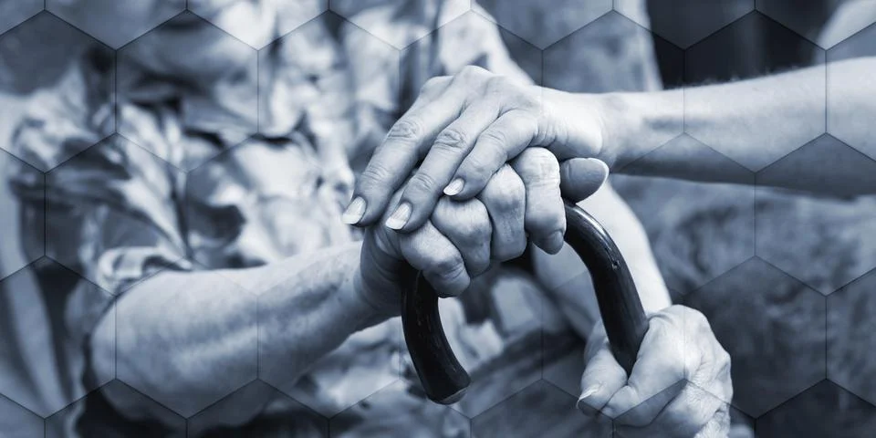 Assistance to the elderly, geometric pattern Foto stock