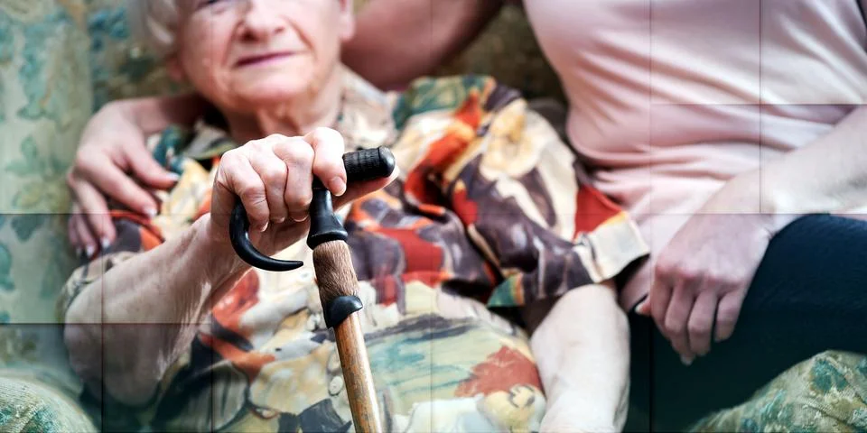 Assistance to the elderly, geometric pattern Stock Photos