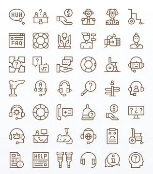 Assistance Essential Vector Set including 42 Editable Regular Line 64x64 Icon Stock Illustration