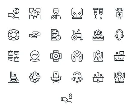 Assistance Essential Vector Set including 25 Editable Regular Line High Res.. Stock Illustration