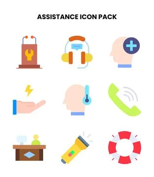 Assistance Flat Set Icons Pack Illustrazione stock