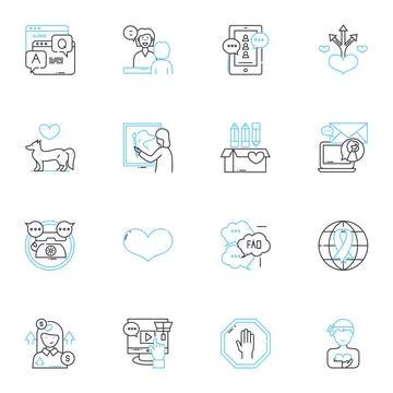Assistance linear icons set. Help, Support, Guidance, Relief, Service, Aid Ilustración de archivo