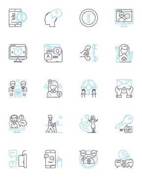 Assistance linear icons set. Help, Support, Guidance, Relief, Service, Aid Ilustración de archivo