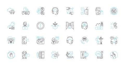 Assistance program linear icons set. Support, Aid, Help, Outreach, Veterans Stock Illustration