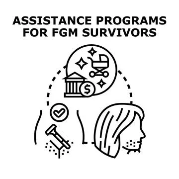 Assistance programs for female genital mutilation survivors Stock Illustration