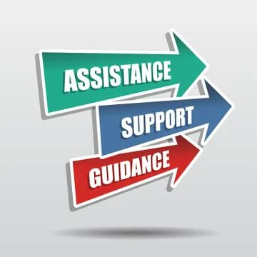Assistance, support, guidance in arrows, flat design Stock Illustration