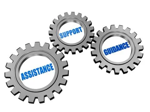 Assistance, support, guidance in silver grey gears Stock Illustration