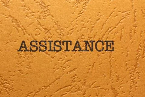 Assistance Text on Textured Orange Background  Support and Help Concept Stock Photos