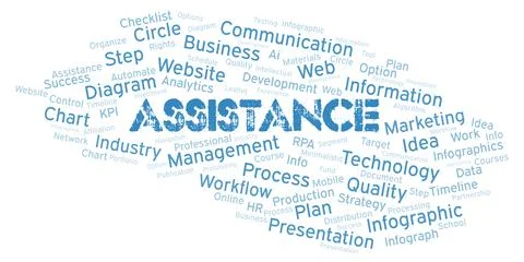 Assistance typography word cloud create with the text only. Illustrazione stock