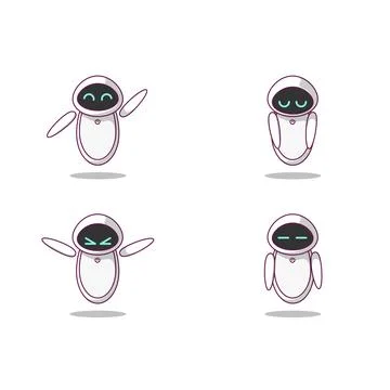 Assistant robot 4 expressions set vector icon illustration flat style on wh.. Stock Illustration