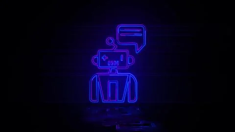 Assistant robot machine in neon effect mp4 video Stock Illustration