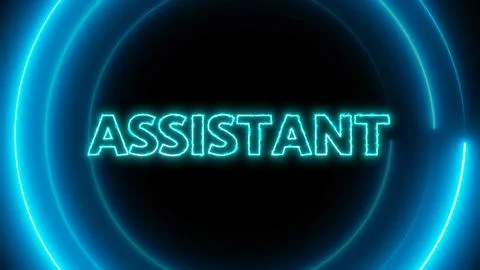 Assistant text with neon glowing circle on a dark background. Stock Illustration