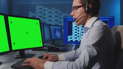 Assistant is working in the phone support office. Working day of sales manager Stock Footage 164949071