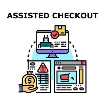 Assisted checkout process for online e commerce transactions Stock Illustration