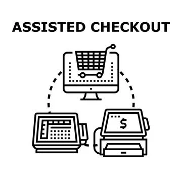 Assisted checkout process using technology and ecommerce Stock Illustration