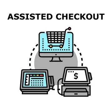 Assisted checkout process using technology and ecommerce Stock Illustration