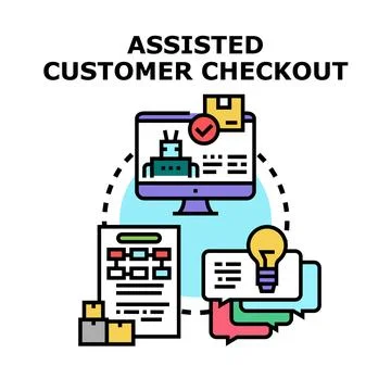 Assisted customer checkout with ai chatbot support Stock Illustration