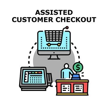 Assisted customer checkout process with online and in store service Stock Illustration