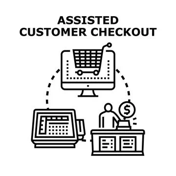 Assisted customer checkout process with online and in store service Stock Illustration