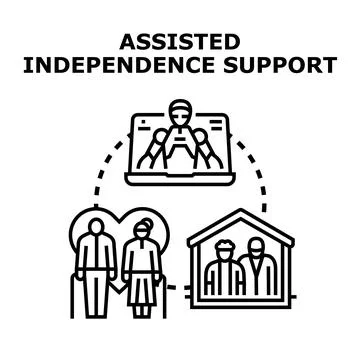 Assisted independence support for elderly people icon Stock Illustration