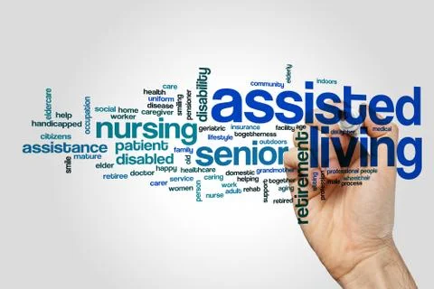 Assisted living word cloud concept on grey background Stock Photos