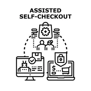 Assisted self checkout concept with customer support and automation Stock Illustration