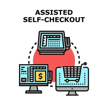 Assisted self checkout operating system concept vector Stock Illustration