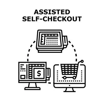 Assisted self checkout operating system concept vector Stock Illustration