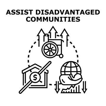Assisting disadvantaged communities with global support Stockillustratie