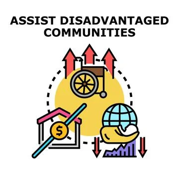 Assisting disadvantaged communities with global support Illustrazione stock
