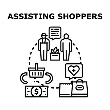 Assisting shoppers concept, retail customer service support worker Stock Illustration