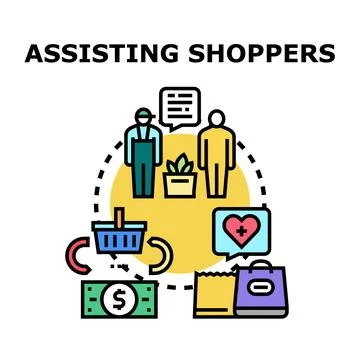 Assisting shoppers concept, retail customer service support worker Stock Illustration