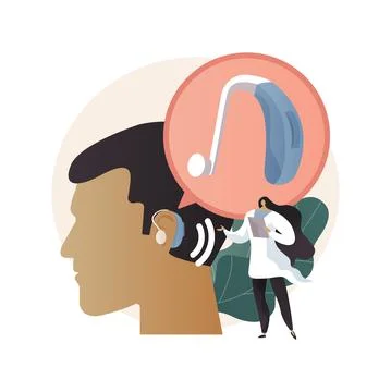 Assistive hearing device abstract concept vector illustration. Stock Illustration