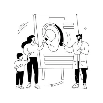 Assistive hearing device abstract concept vector illustration. Stock Illustration