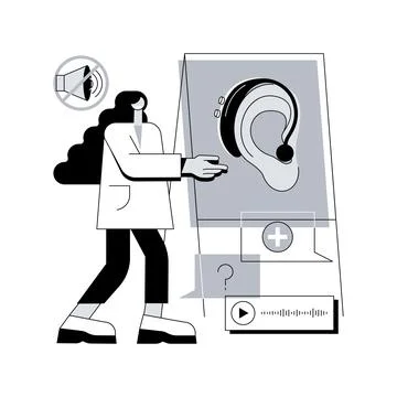 Assistive hearing device abstract concept vector illustration. Stock Illustration