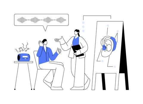 Assistive hearing device abstract concept vector illustration. Stock Illustration