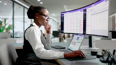 Association Manager Updates Member Database Using Laptop Stock Footage 345852675