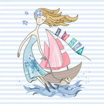 Assol with red sails Stock Illustration