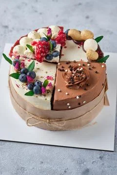 Assorted 4 different cakes. 4 flavors of cake in one box. Dessert for tasting Stock Photos