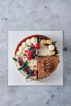 Assorted 4 different cakes. 4 flavors of cake in one box. Dessert for tasting Stock Photos