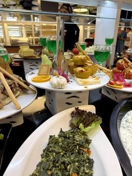 Assorted appetizers on buffet table in all-inclusive dining area. Wide selection Stock Photos