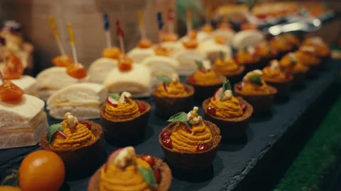 Assorted Appetizers on Catering Table Stock Footage 329047720