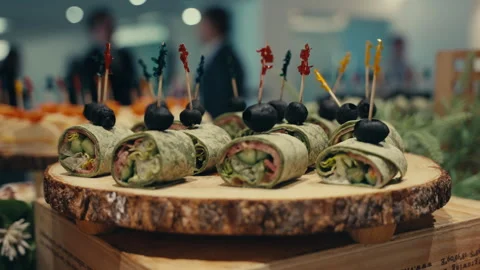 Assorted Appetizers on Catering Table Stock Footage 329047726