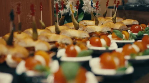 Assorted Appetizers on Catering Table Stock Footage 329048106