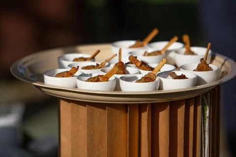 Assorted appetizers serving on tray for catering event Foto stock